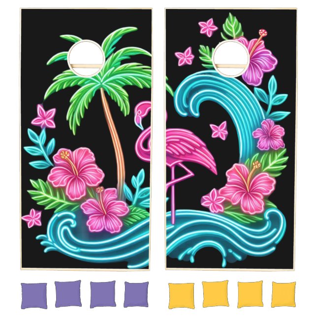 Tropical Neon Flamingo Cornhole Set (Set)