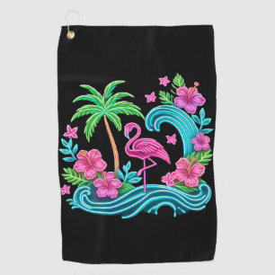 Tropical Neon Flamingo Golf Towel