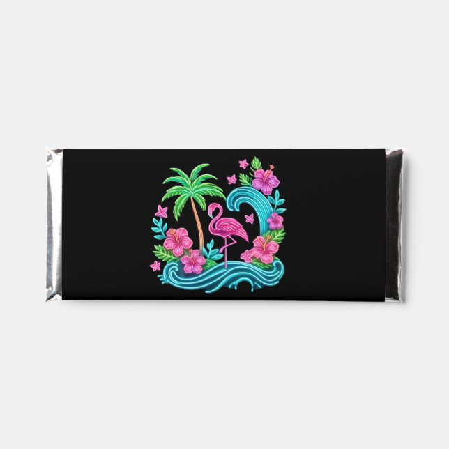 Tropical Neon Flamingo Hershey Bar Favors (Front)