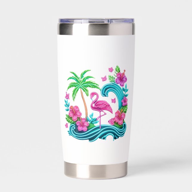 Tropical Neon Flamingo Insulated Tumbler (Front)