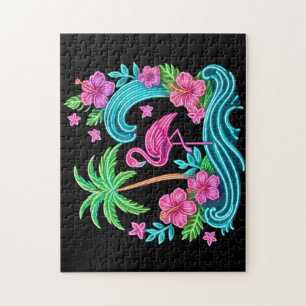 Tropical Neon Flamingo Jigsaw Puzzle