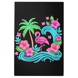 Tropical Neon Flamingo Metal Print