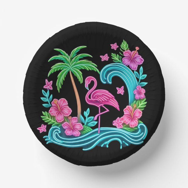Tropical Neon Flamingo Paper Bowls (Front)