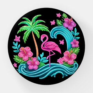 Tropical Neon Flamingo Paperweight