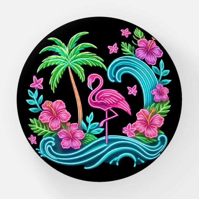 Tropical Neon Flamingo Paperweight (Front)