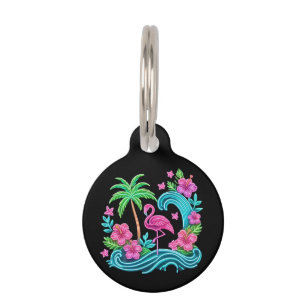 Tropical Neon Flamingo Pet ID Tag