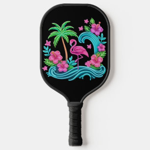Tropical Neon Flamingo Pickleball Paddle