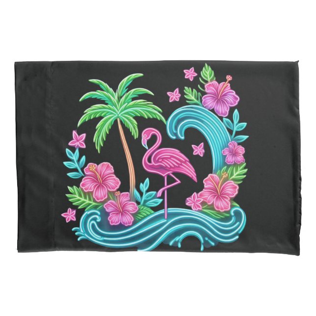 Tropical Neon Flamingo Pillow Case (Front)