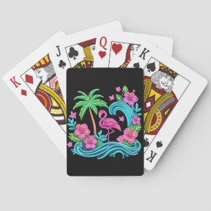 Tropical Neon Flamingo Poker Cards