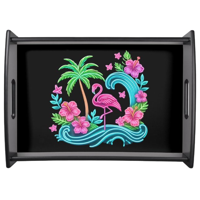 Tropical Neon Flamingo Serving Tray (Front)