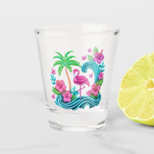 Tropical Neon Flamingo Shot Glass