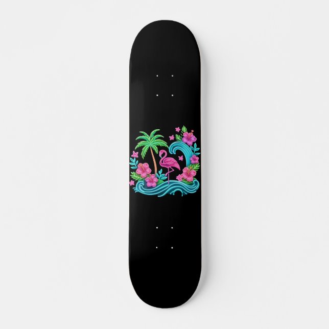 Tropical Neon Flamingo Skateboard (Front)