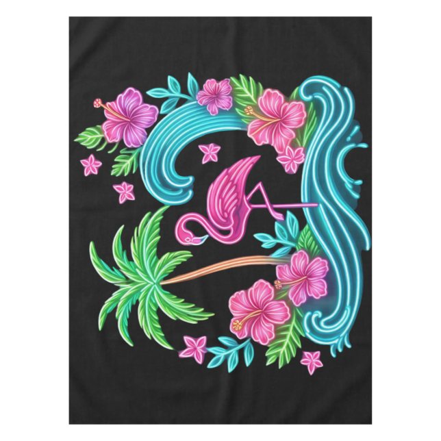 Tropical Neon Flamingo Tablecloth (Front)
