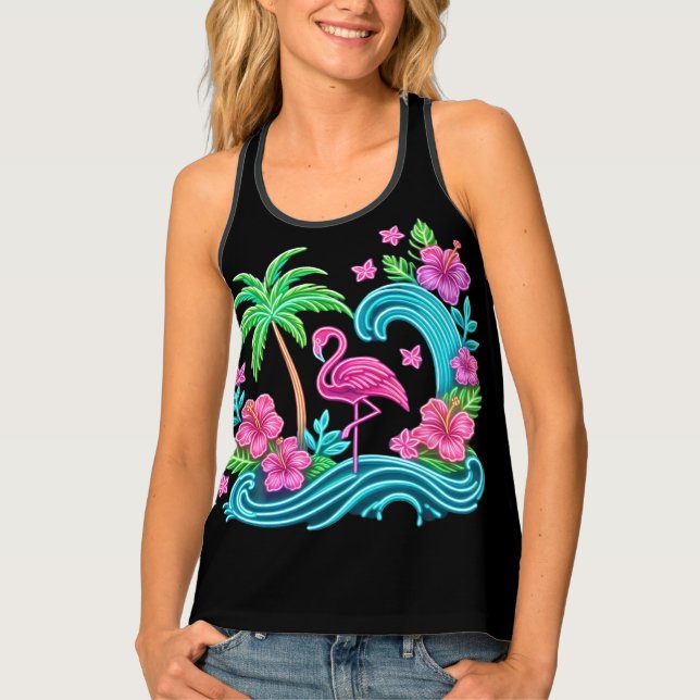 Tropical Neon Flamingo Tank Top (Front)