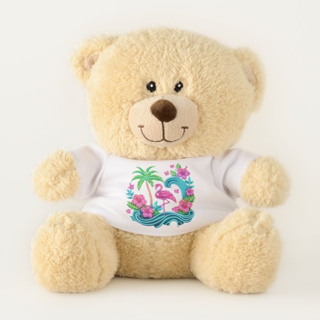 Tropical Neon Flamingo Teddy Bear (Front)