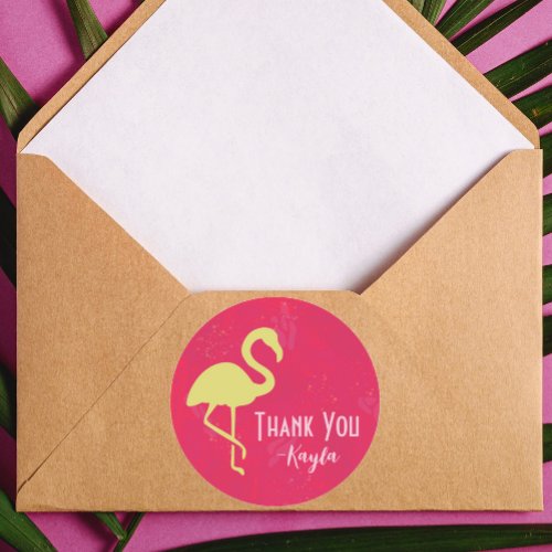 Tropical Neon Flamingo Thank You Classic Round Sticker