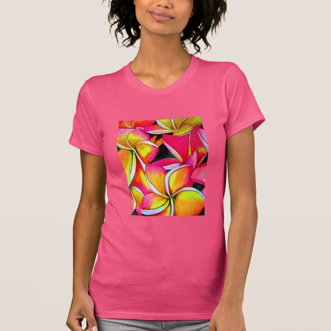 Tropical Neon Frangipani flower original art T-Shirt (Front)