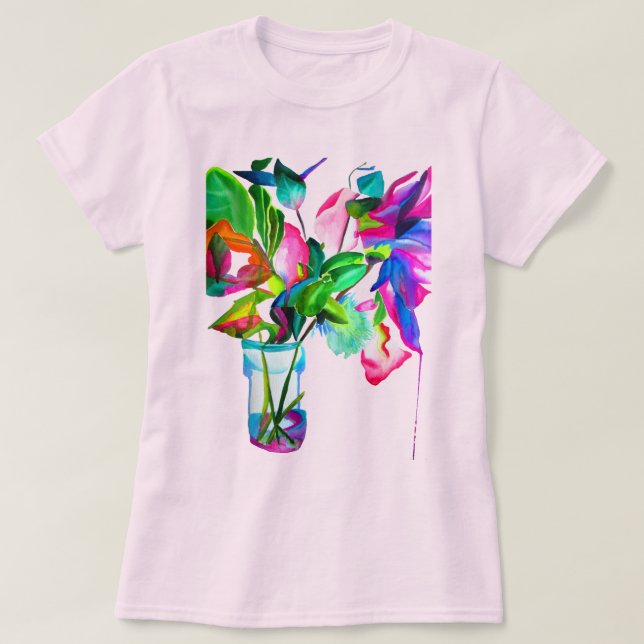 Tropical Neon Frangipani flower original art T-Shirt (Design Front)