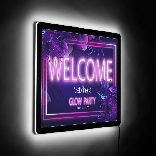Tropical Neon Glow Party Sign (Angle)