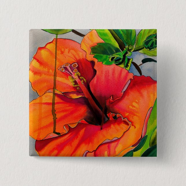 Tropical Neon Hibiscus flower Button (Front)