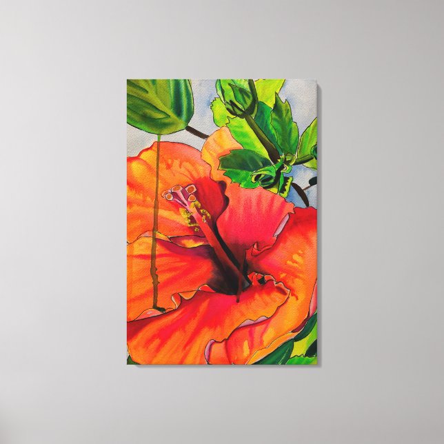 Tropical Neon Hibiscus flower Canvas Print (Front)
