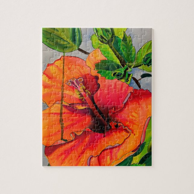 Tropical Neon Hibiscus flower Jigsaw Puzzle (Vertical)