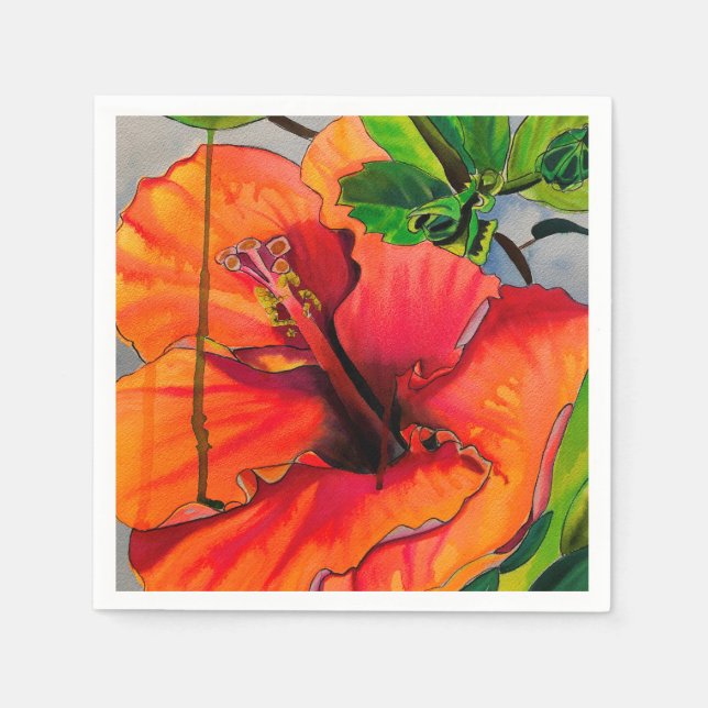 Tropical Neon Hibiscus flower Napkins (Front)