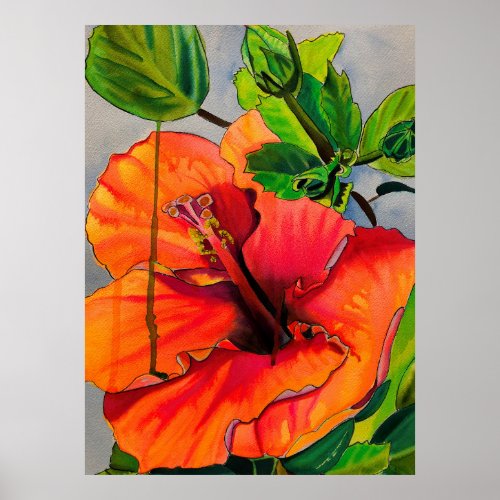 Tropical Neon Hibiscus flower Poster