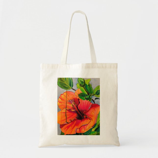 Tropical Neon Hibiscus flower Tote Bag (Front)