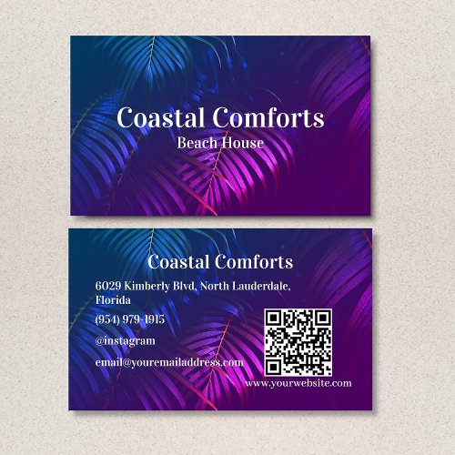 Tropical Neon Vacation Rental Business Card