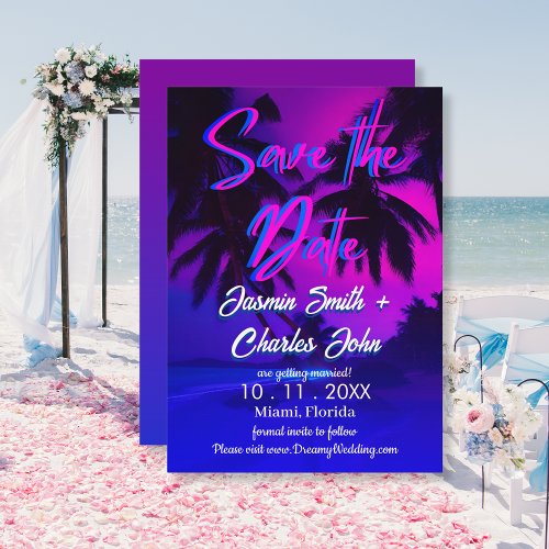 Tropical Neon Vintage Beach Save the Date Invitation