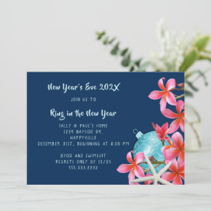 Tropical New Years Eve Party Plumeria Invitation