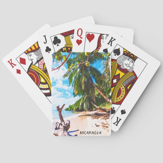 Tropical Nicaragua Beach Watercolor Travel Poker Cards (Back)