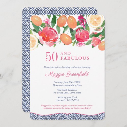 Tropical Night 50 And Fabulous 50th Birthday Party Invitation