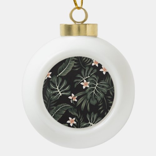 Tropical Night Flora Exotic Vintage Ceramic Ball Christmas Ornament