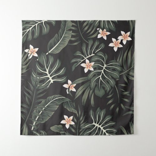 Tropical Night Flora Exotic Vintage Tapestry