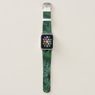 Tropical Night Green: Exotic Plant Pattern Apple Watch Band