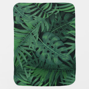 Tropical Night Green: Exotic Plant Pattern Baby Blanket