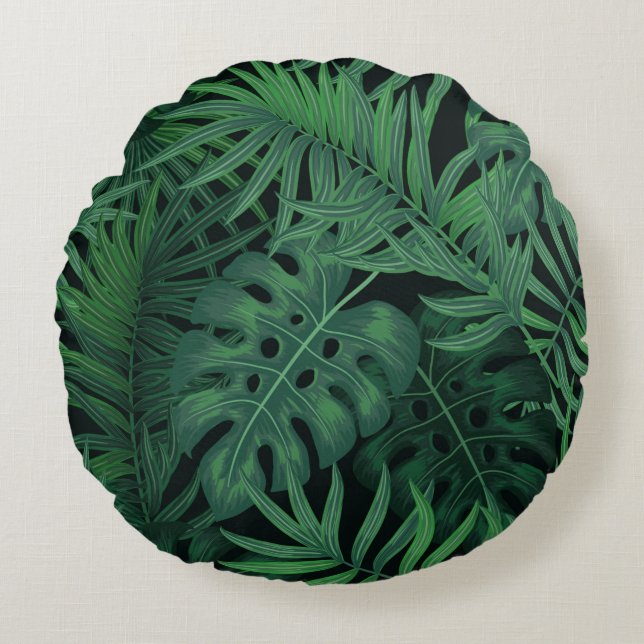 Tropical night green seamless pattern round pillow (Front)