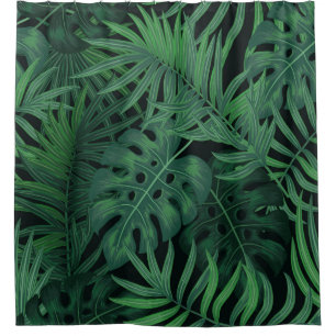 Tropical night green seamless pattern shower curtain