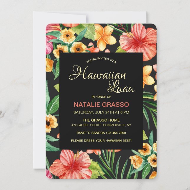 Tropical Night Hawaiian Luau Invitation (Front)