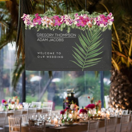 Tropical Night Modern Minimalist Wedding Welcome Banner