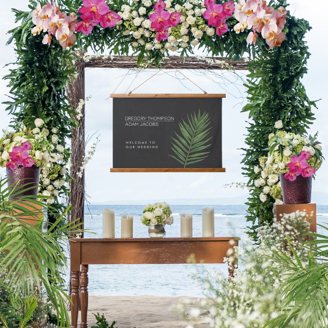 Tropical Night Modern Minimalist Wedding Welcome Hanging Tapestry (Creator Uploaded)