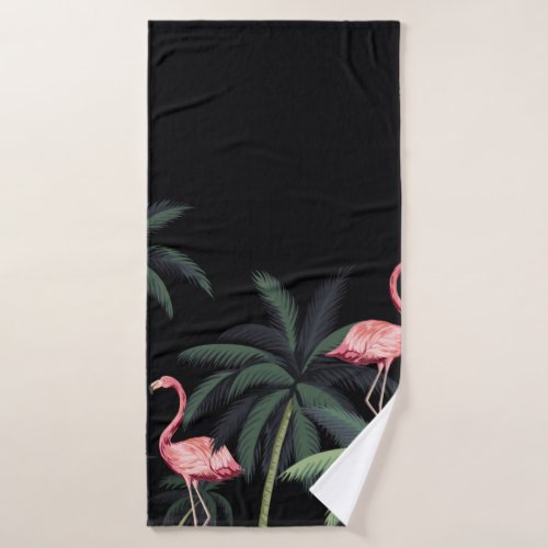 Tropical night vintage wild birds flamingo palm t bath towel