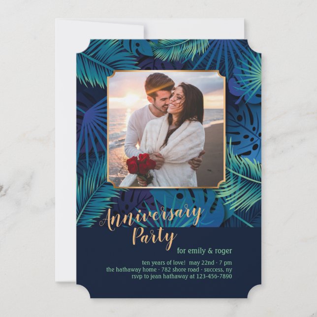 Tropical Night Wedding Anniversary Party Invitation (Front)