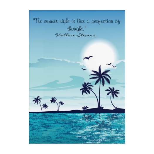 Tropical Night with Moon Birds Palm Tree Ocean