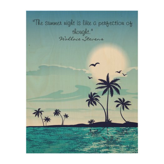 Tropical Night with Moon Birds Palm Tree Ocean