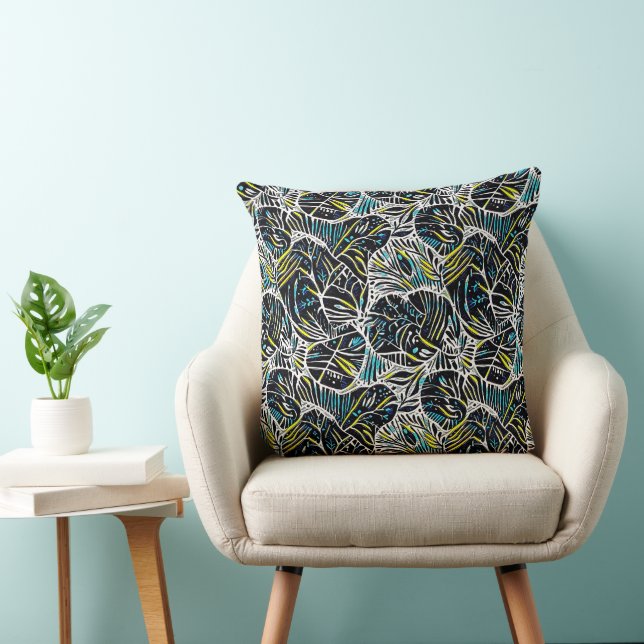 Tropical Noir Abstract Geometric Pattern Design 49 Throw Pillow (Chair)