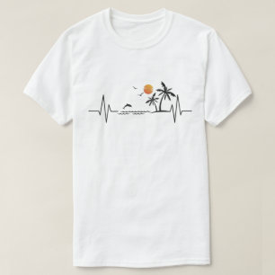 Tropical Nurse Gift Beach Life Heartbeat EKG Art T-Shirt