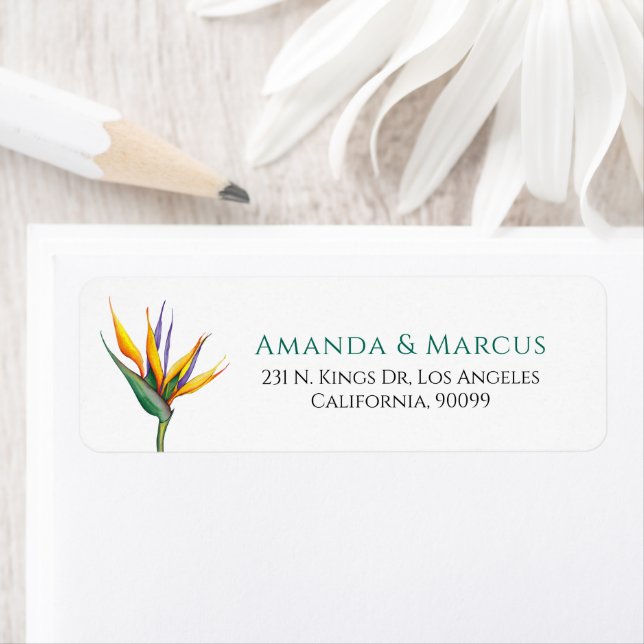 Tropical Oases Birds of Paradise Flowers Wedding Label (Insitu)